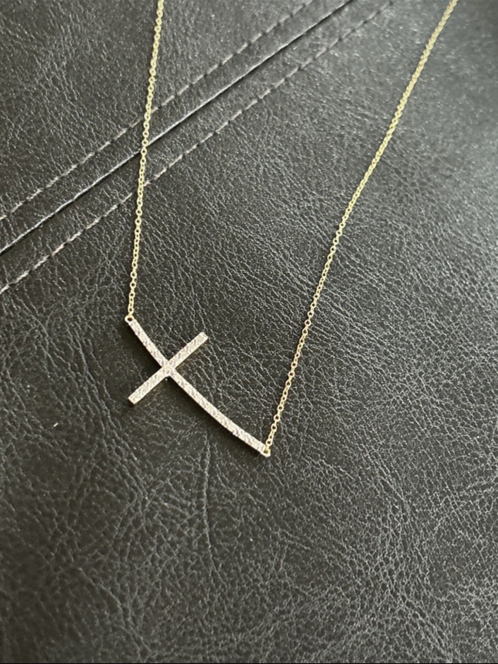 Delicate Gold Cross Bar Necklace with natural diamonds 💎